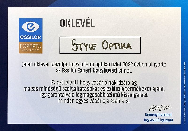 Essilor Expert Nagykövet - STYLE OPTIKA